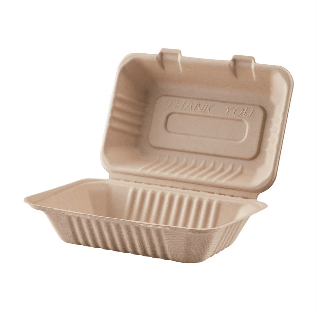 Karat Earth 9''x 6'' Compostable Bagasse Hinged Containers, Natural - 200 pcs