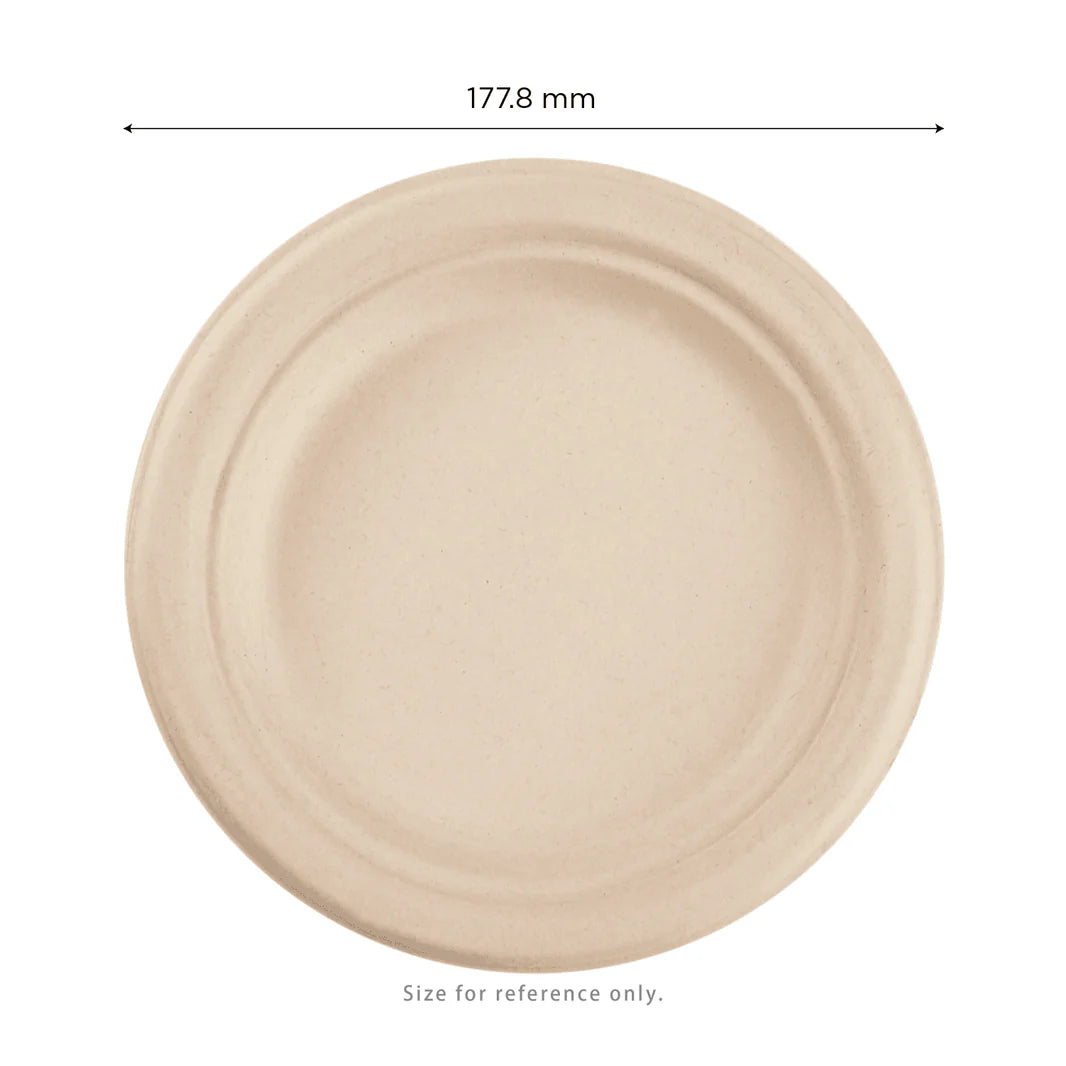 Brheez 7" Round Bagasse Plate, Natural