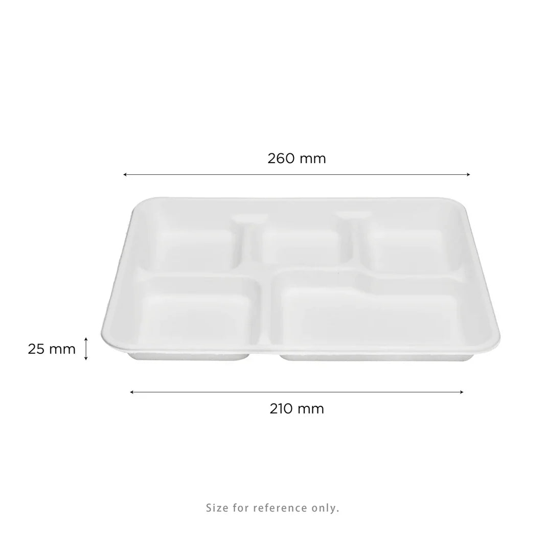 Himson 5 Compartment Bagasse Shallow School Tray, White (500/Case)