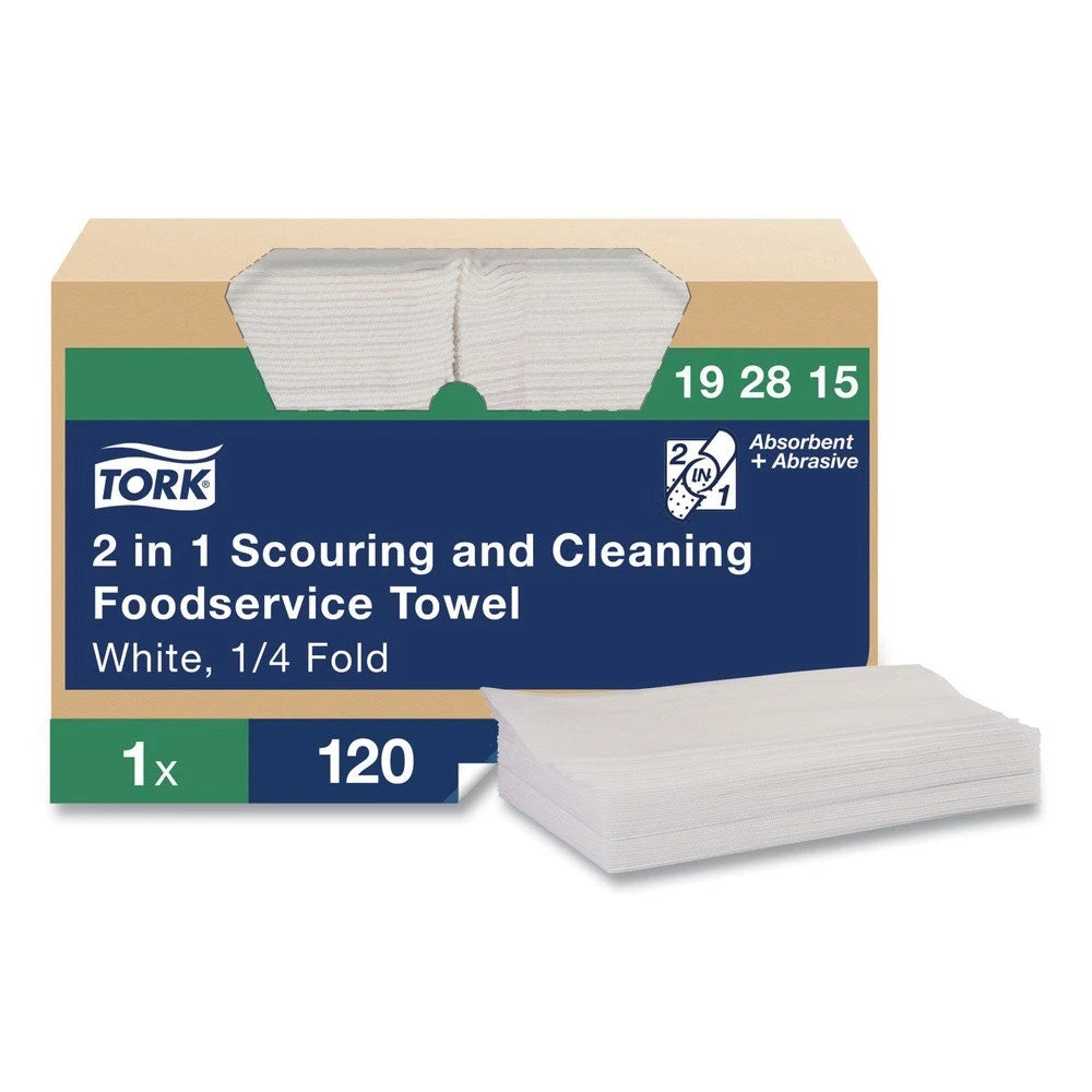 Tork 13" x 21" 2-in-1 Scouring and Cleaning White Food Service Towel - 120/Case