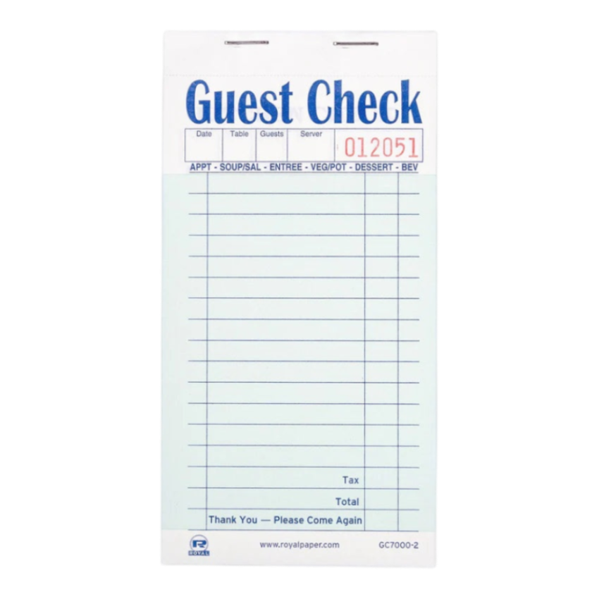 Guest Check 2 Part Carbonless Booked Green 17 Lines 50/50