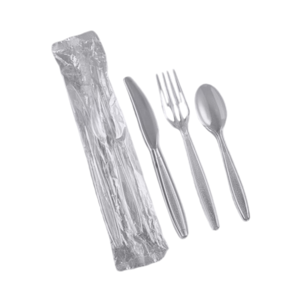 Plastic Cutlery Set Heavy Weight Fork, Knife & Teaspoon Clear [500 Pack]