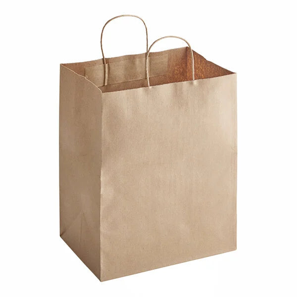 10" X 7" X 12" Paper Shopping Bag with Handle, Kraft [250 Pack]