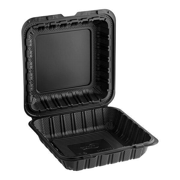 MFPP 9" x 9" Microwaveable Mineral Filled Plastic Hinged Lid Containers, Black [150 Pack]