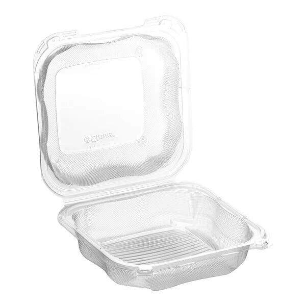 Genpak Clover 8" x 8" Microwaveable PP Hinged Container, Clear [150/Case]