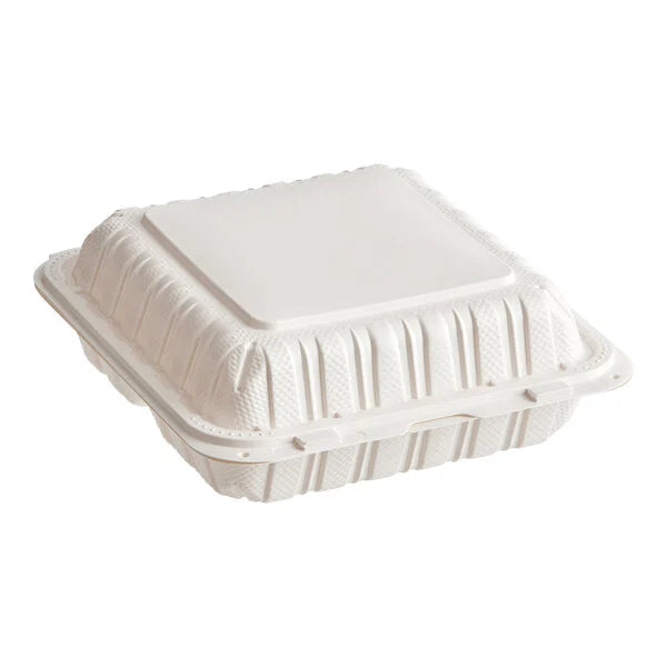 MFPP 9" x 9" Microwaveable Mineral Filled Plastic Hinged Lid Containers, White [150 Pack]