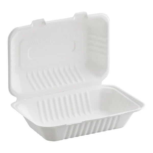 9” X 6” Bagasse Hinged Lid Container [250 Pack]