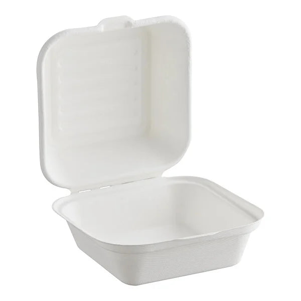 6" x 6" Bagasse Hinged Lid Container [500 Pack]