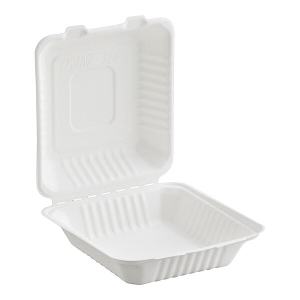 8" x 8" Bagasse Hinged Lid Container [150/Case]
