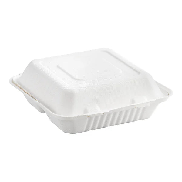 GJ7 - 8" x 8" Bagasse Hinged Lid Container [200/Case]