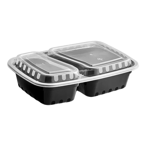 28oz - 2 Compartment Rectangle Microwavable Containers with Lids [150/Case]