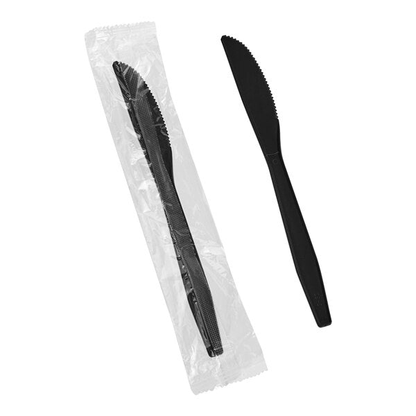 Heavy Weight Individually Wrapped Plastic Knife, Black [1000 Pack]