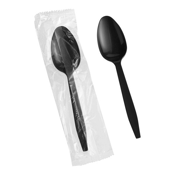 Heavy Weight  Individually Wrapped Plastic Teaspoon, Black [1000 Pack]
