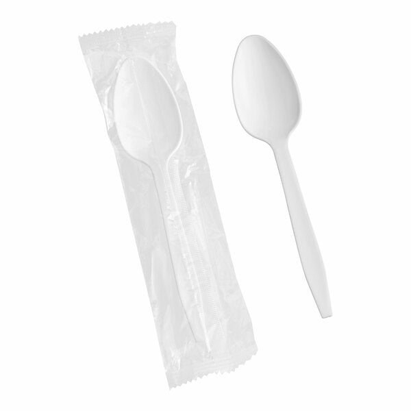 Heavy Weight  Individually Wrapped Plastic Teaspoon, White [1000 Pack]