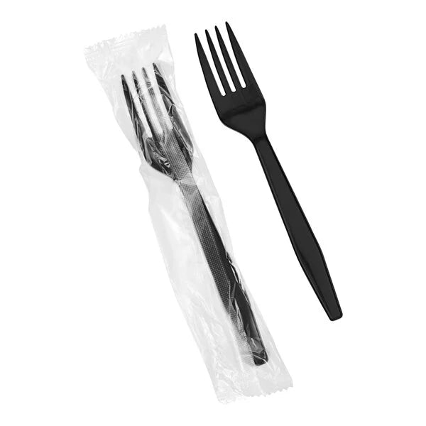 Heavy Weight Individually Wrapped Plastic Fork, Black [1000 Pack]