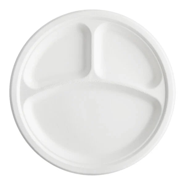 10" - 3 Compartment Square Bagasse Plate [500/Case]