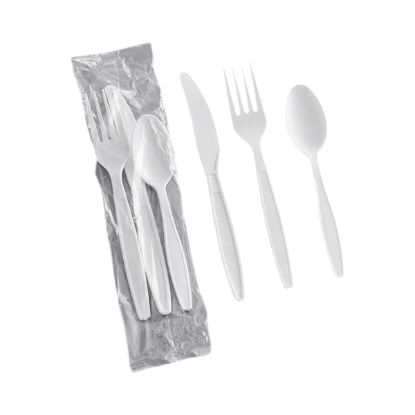 Plastic Cutlery Set Heavy Weight Fork, Knife & Teaspoon White [500 Pack]