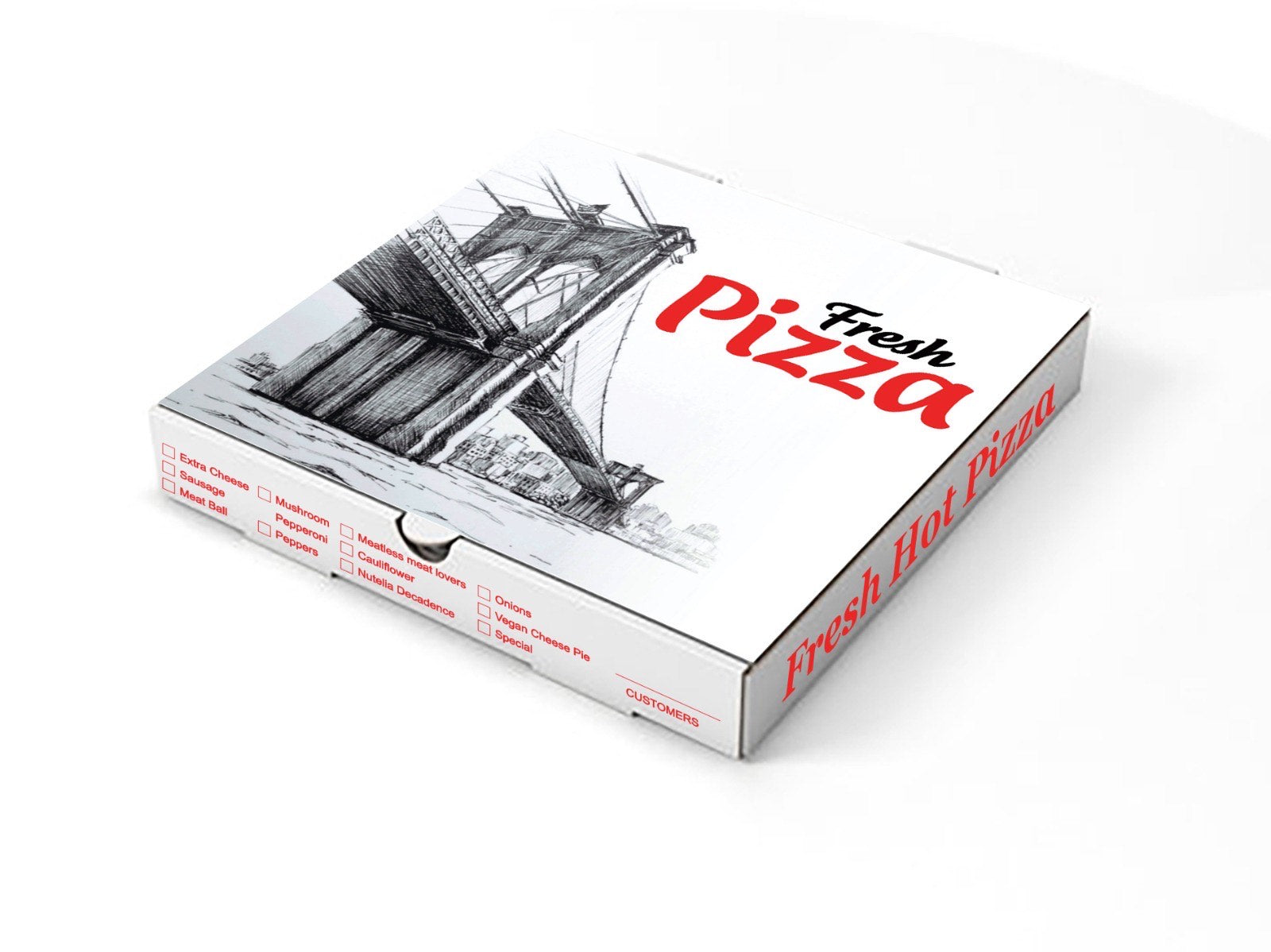 GJ7 12''x 12''x 2'' Corrugated Printed Pizza Box, White [50/Pack]