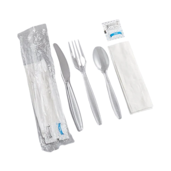 Plastic Cutlery Set Heavy Weight Fork, Knife, Teaspoon, Napkin with Salt & Pepper Clear [500 Pack]