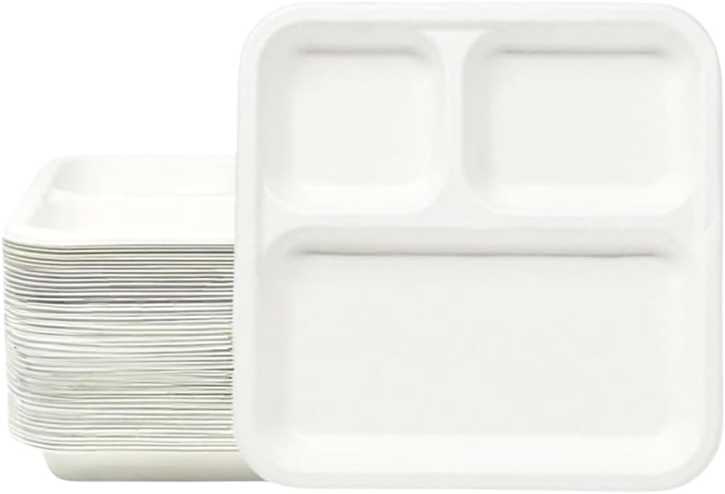 Urban 3 Compartment Square Bagasse Plate [400/Case]