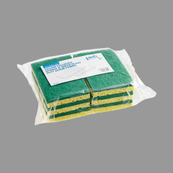 Lavex 6" X 3 1/2" X  3/4" Heavy Duty Sponge / Scouring Pad Combo [6 Pack]