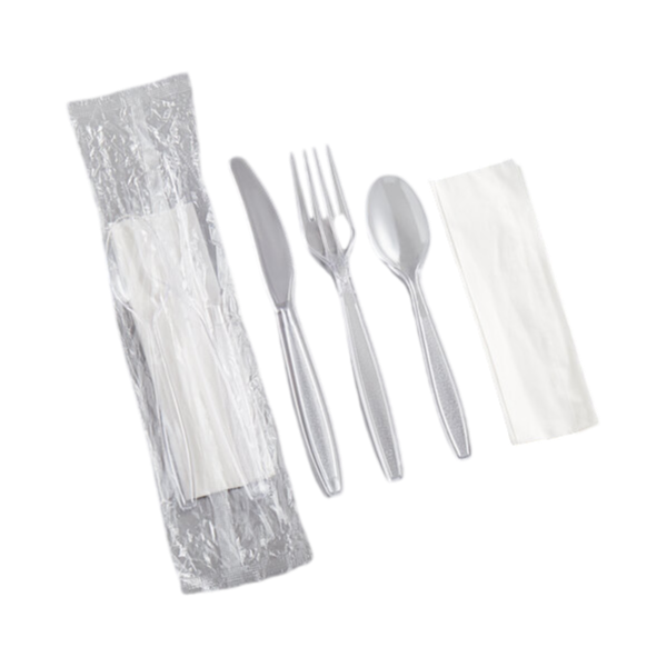 Plastic Cutlery Set Heavy Weight Fork, Knife, Teaspoon & Napkin Clear [500 Pack]