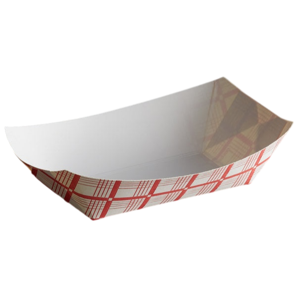 #100  Red Check Paper Food Tray  [1000 Pack]