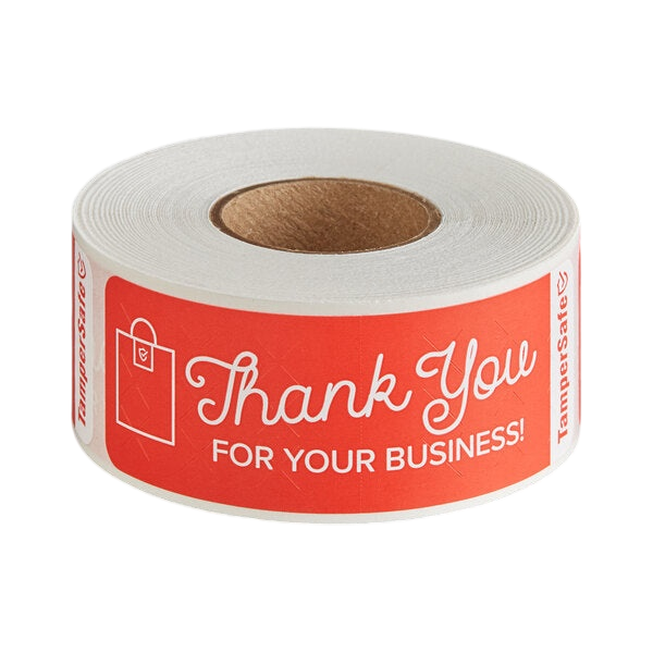 Tamper Evident Red Label Roll 1" X 3" [Thank You for Your Business]