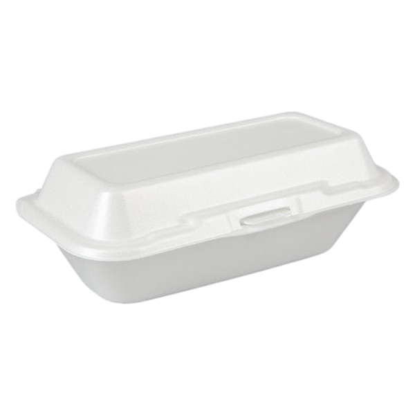 Dart 10" x 5 1/4" x 3" White Hoagie Take Out Container with Perforated Hinged Lid [500/Case]
