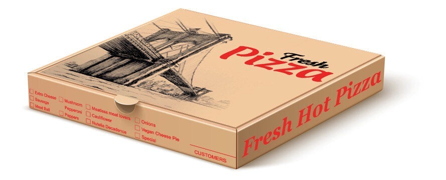 GJ7 12''x 12''x 2'' Corrugated Printed Pizza Box, Kraft [50/Pack]