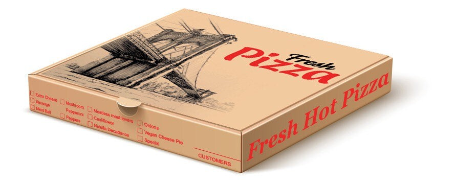 GJ7 10''x 10''x 2'' Corrugated Brooklyn Bridge Design Pizza Box, Kraft [50/Pack]