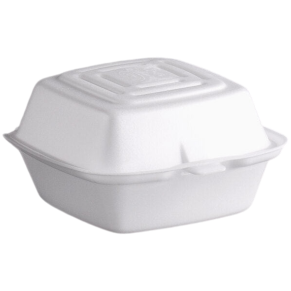 Dart 50HT1 5" x 5" x 3" White Foam Hinged Lid Container [500/Case]