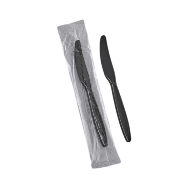 Heavy Weight Plastic Knife Individually Wrapped, Black [1000 Pack]