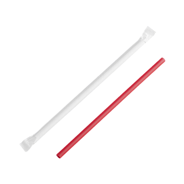 Plastic Jumbo Straws 5 3/4" Red, Paper Wrapped [500 Pack]