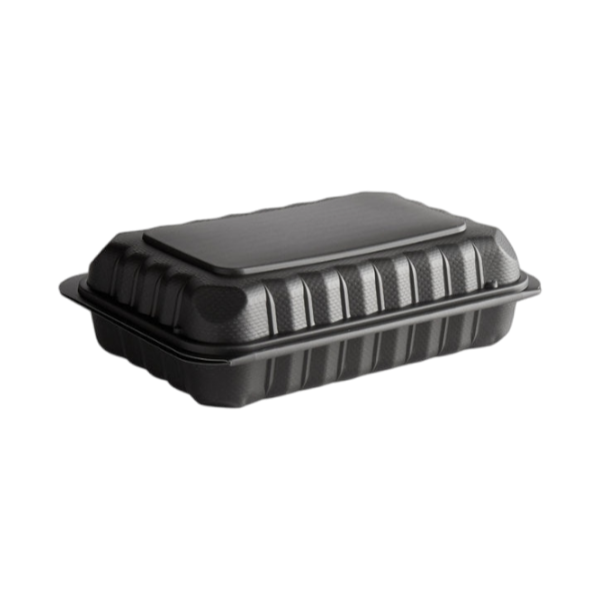 MFPP 9" x 6" Microwaveable  Mineral Filled Hinged Lid Container, Black [150 Case]