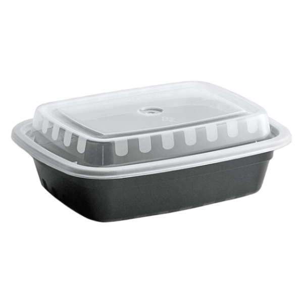 12 oz Rectangle Microwavable Black Containers with Clear Lids [500 Pack]