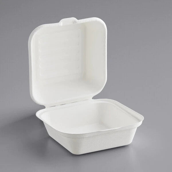 GJ7 - 6" x 6" Bagasse Hinged Lid Container [500/Case]