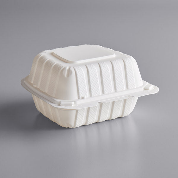 MFPP 6" x 6" Microwaveable Mineral-Filled Plastic Hinged Lid Containers, White [250 Pack]