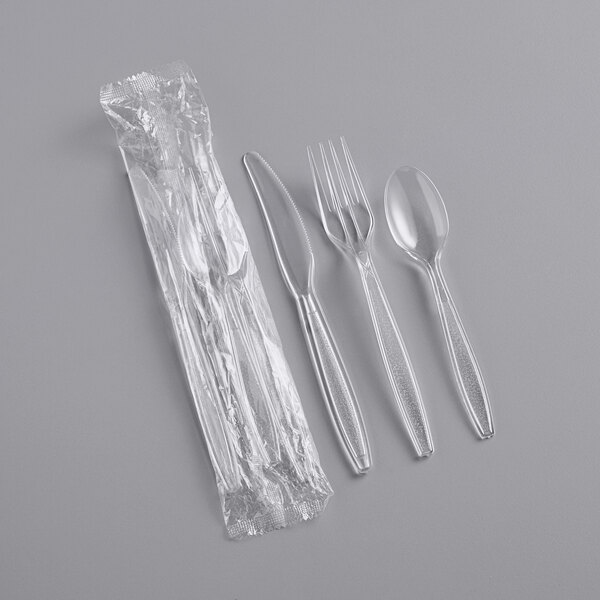 Plastic Cutlery Set Heavy Weight Fork, Knife & Teaspoon Clear [500 Pack]