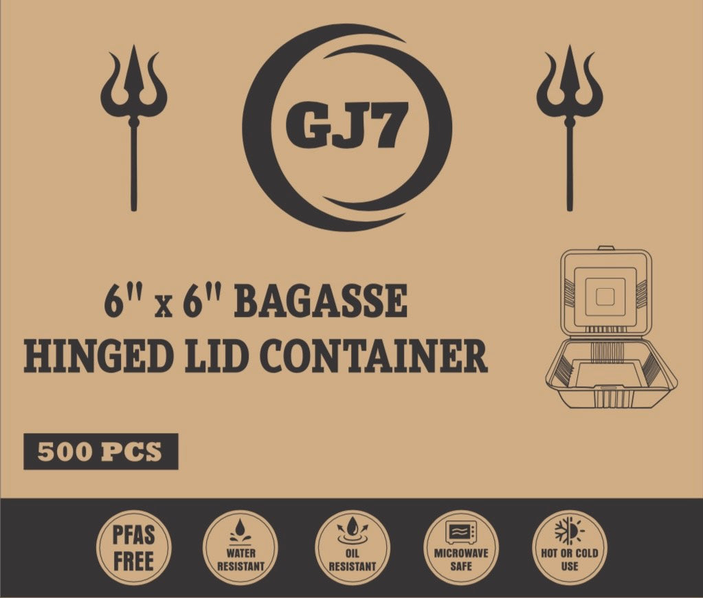 GJ7 - 6" x 6" Bagasse Hinged Lid Container [500/Case]
