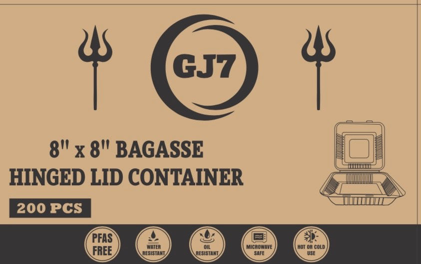 GJ7 - 8" x 8" Bagasse Hinged Lid Container [200/Case]