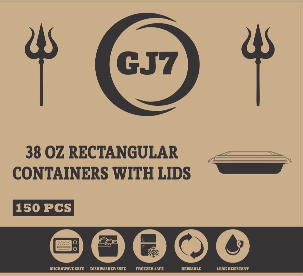 GJ7 - 38 oz Rectangular Microwavable Black Containers with Clear Lids [150/Case]