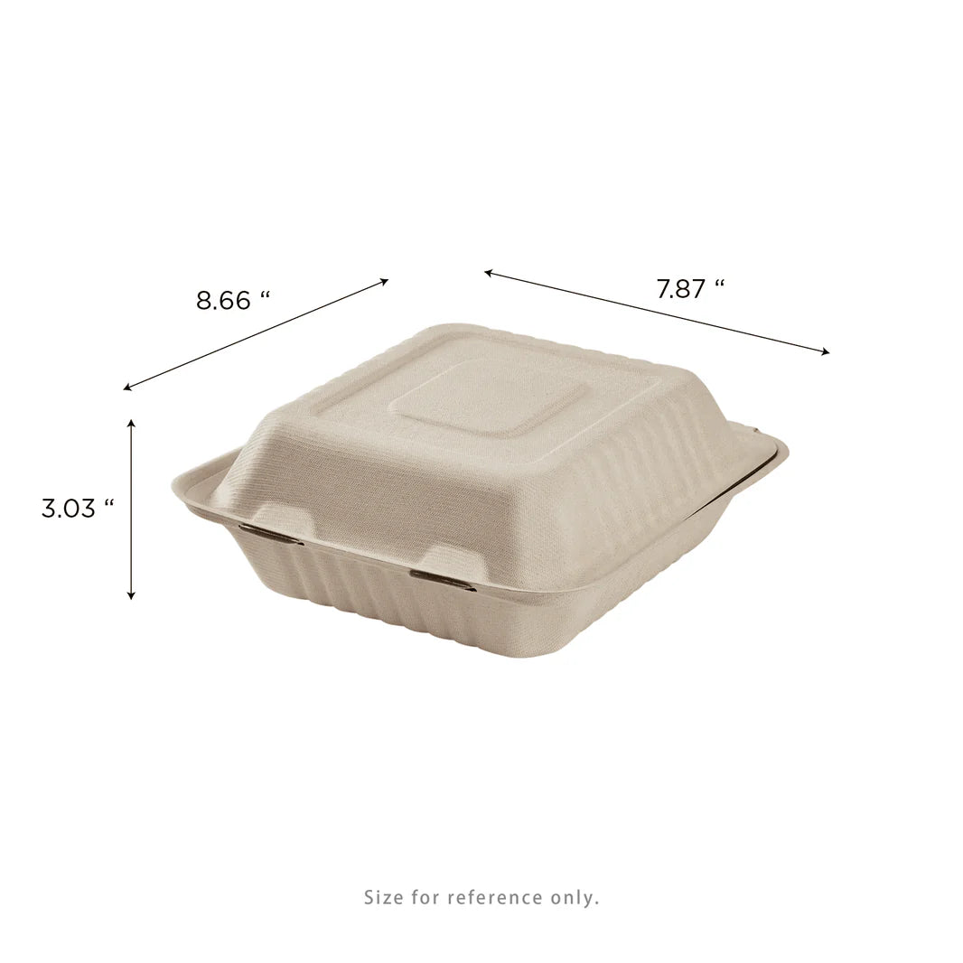 Brheez 8” x 8” Bagasse Take Out Containers, Natural  [150/Case]