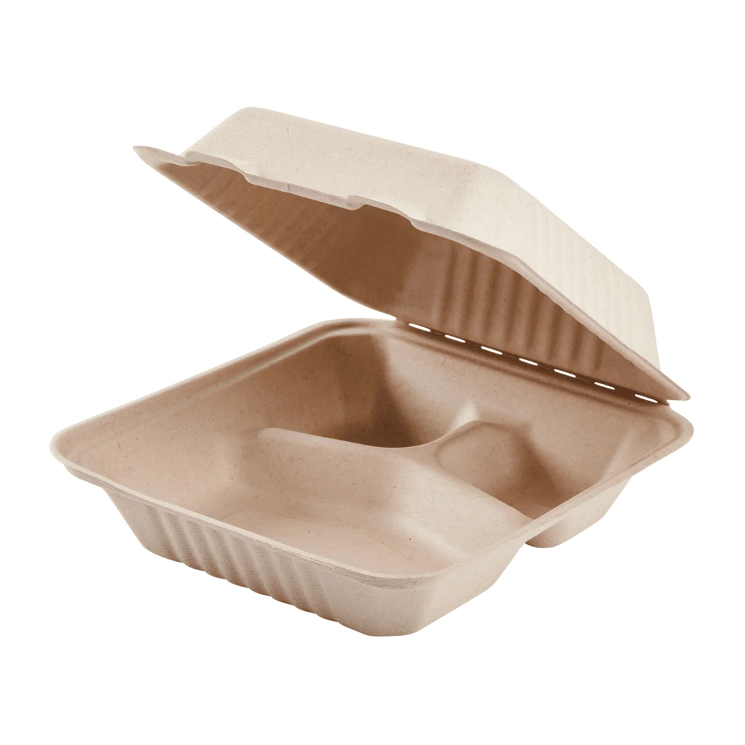 Brheez 9” x 9” - 3 Compartment Bagasse Take Out Containers, Natural  [150/Case]