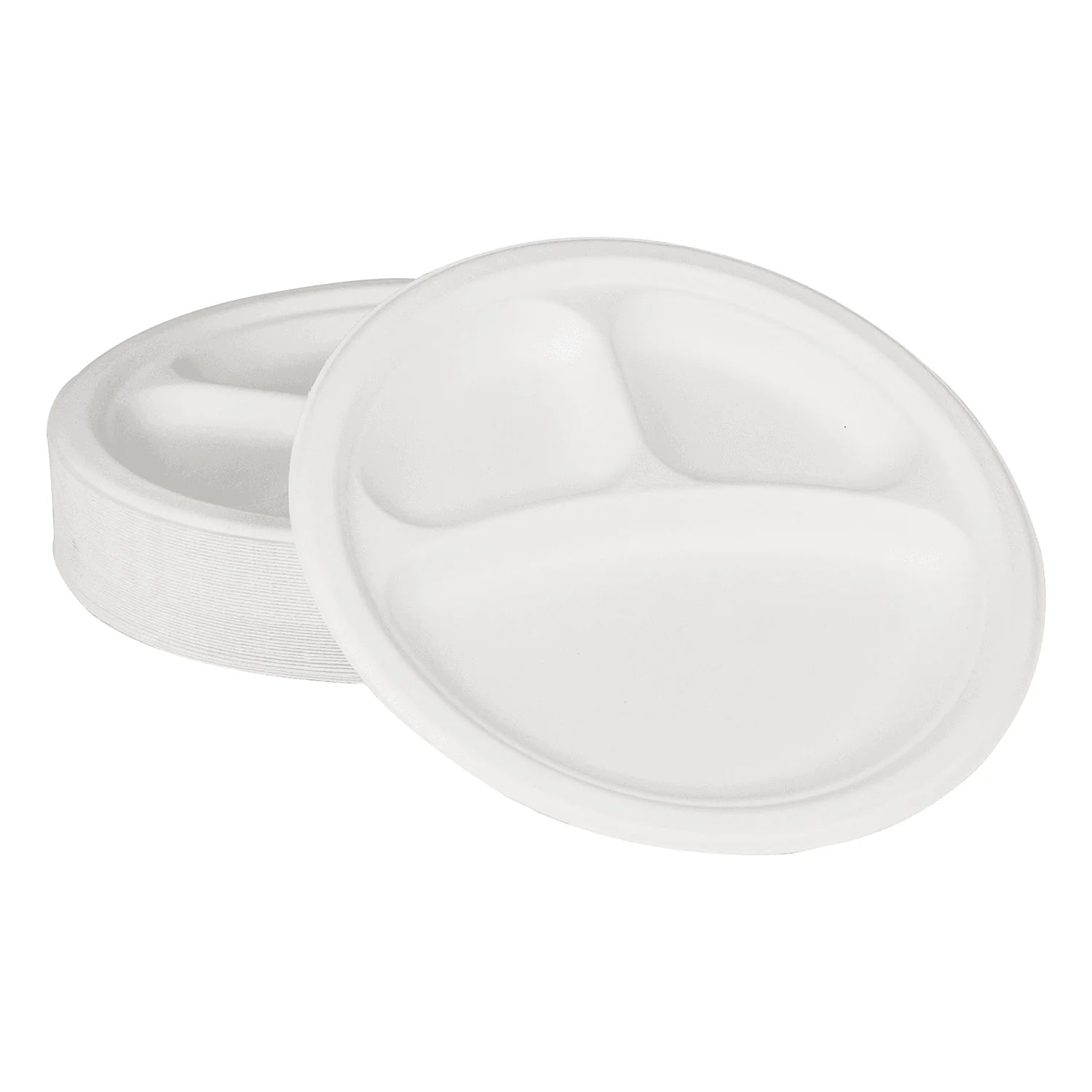 GJ7 9"- 3 Compartment Compostable Bagasse Round Plate [400/Case]