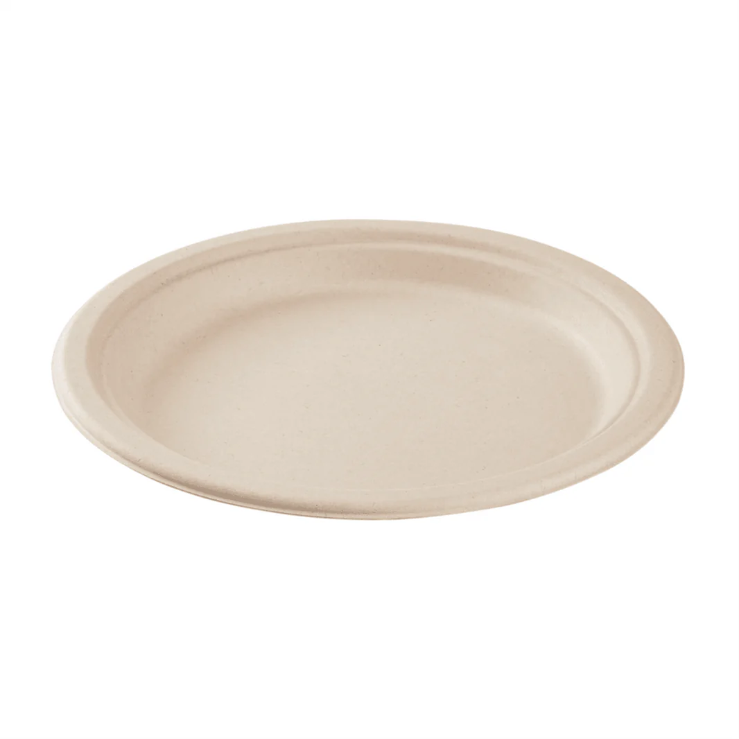 Karat Earth 9'' Compostable Bagasse Round Plates, Natural - 500 pcs