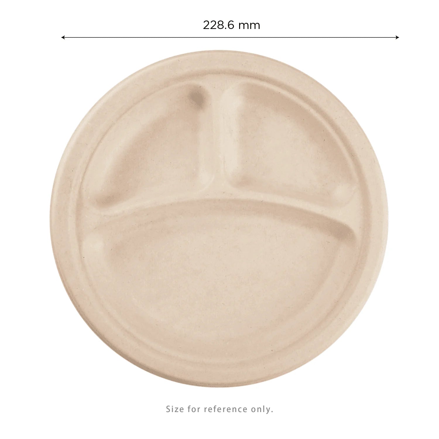 Brheez 9" - 3 Compartment Round Bagasse Plate, Natural
