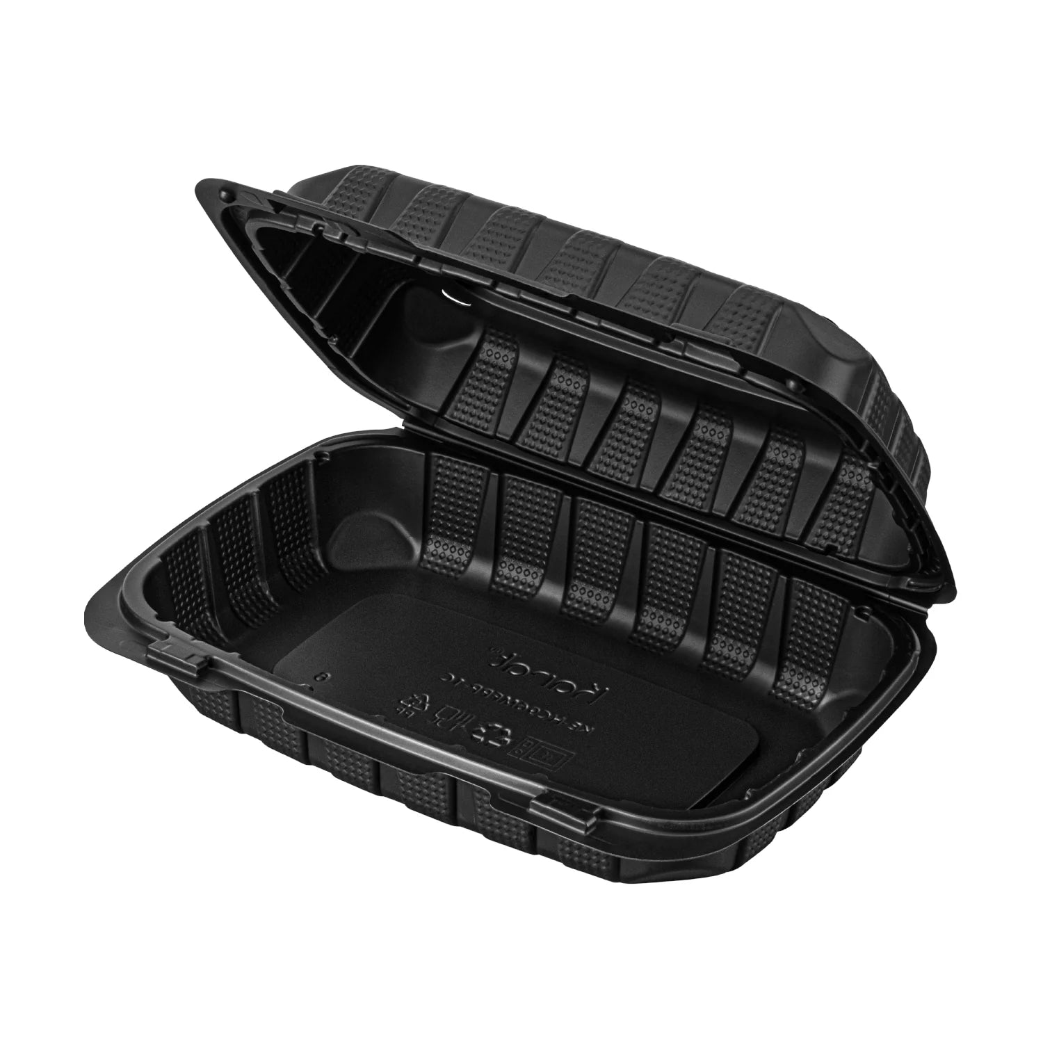 Karat MFPP 9" x 6" Microwaveable  Mineral Filled Hinged Lid Container, Black [250 Case]