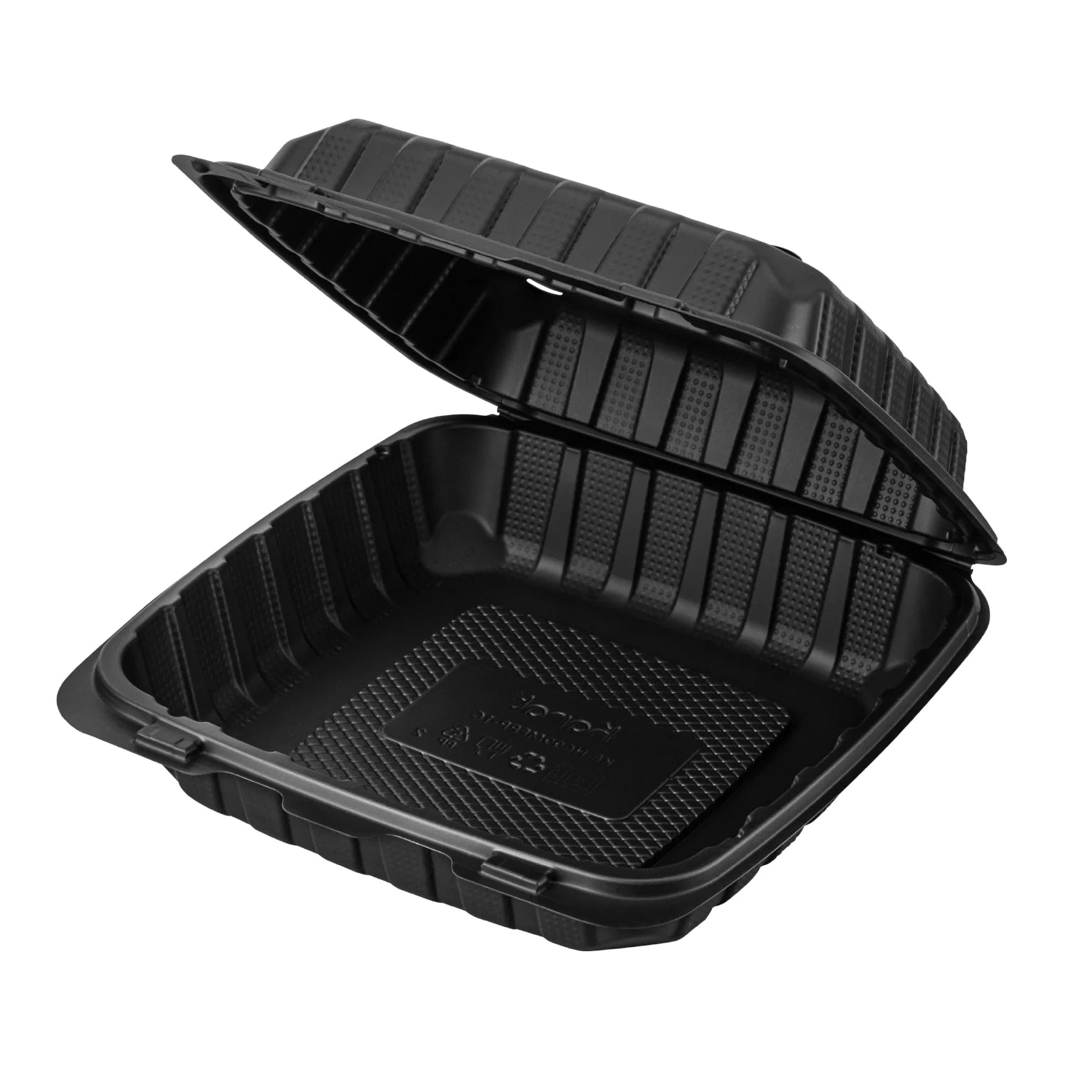 Karat MFPP 9" x 9" Microwaveable  Mineral Filled Hinged Lid Container, Black [120 Case]