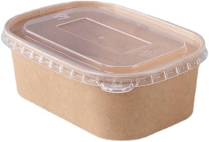 24 oz Rectangle Kraft Paper Bowl with Plastic Lids [300 Pack]